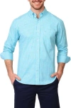 Tailorbyrd Gingham Stretch Cotton Button-up Shirt In Aqua Pool