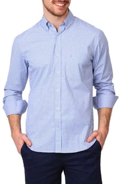 Tailorbyrd Gingham Stretch Cotton Button-up Shirt In Light Blue