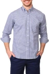 Tailorbyrd Gingham Stretch Cotton Button-up Shirt In Navy