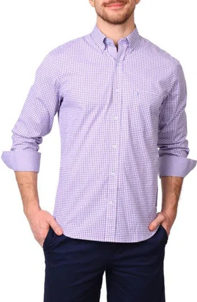 Tailorbyrd Gingham Stretch Cotton Button-up Shirt In Purple