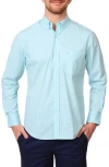 Tailorbyrd Micro Gingham Stretch Cotton Button-up Shirt In Seafoam