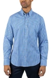 Tailorbyrd Gingham Stretch Cotton Button-up Shirt In Blue