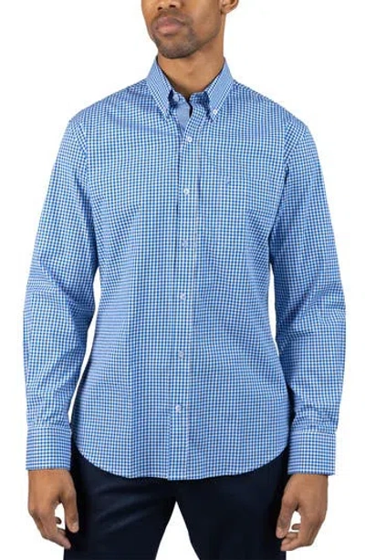 Tailorbyrd Gingham Stretch Cotton Button-up Shirt In Blue