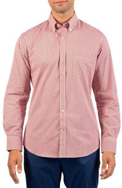 Tailorbyrd Gingham Stretch Cotton Button-up Shirt In Brick Red