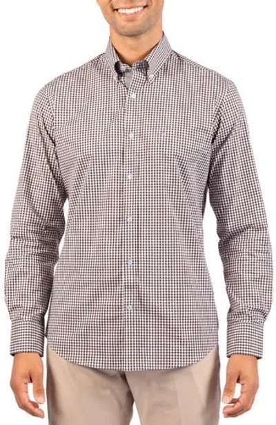 Tailorbyrd Gingham Stretch Cotton Button-up Shirt In Brown