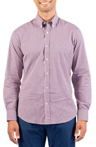Tailorbyrd Gingham Stretch Cotton Button-up Shirt In Eggplant