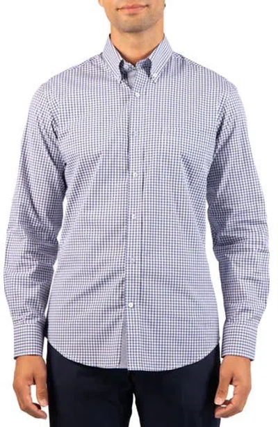Tailorbyrd Gingham Stretch Cotton Button-up Shirt In Gray Blue