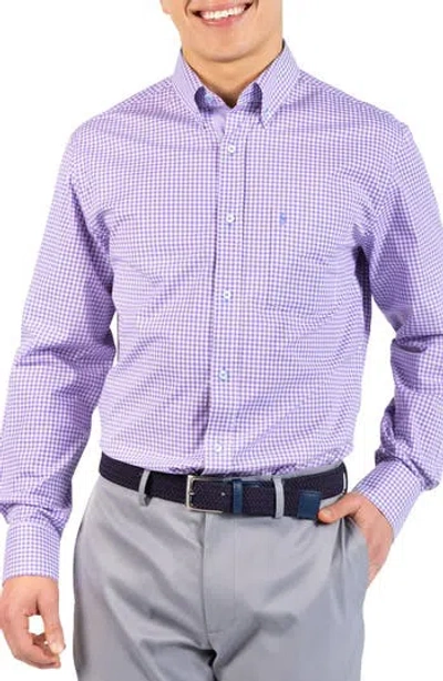 Tailorbyrd Gingham Stretch Cotton Button-up Shirt In Purple