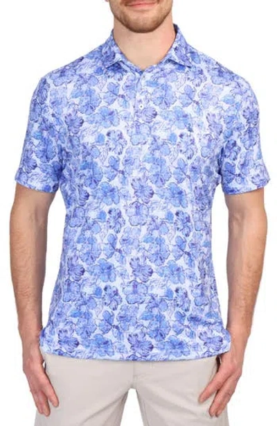 Tailorbyrd Hibiscus Print Performance Polo In Blue