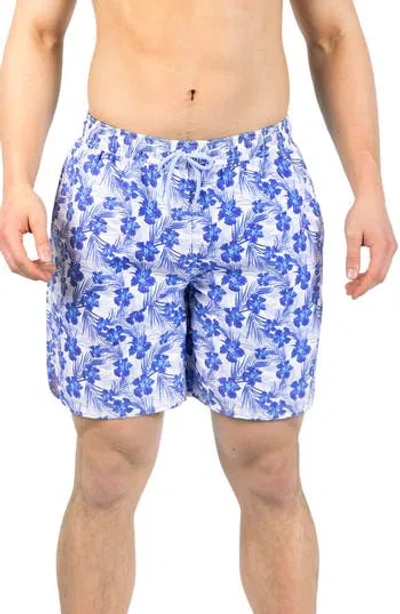 Tailorbyrd Hibiscus Print Swim Trunks In Blue