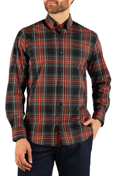 Tailorbyrd Holiday Classic Tartan Long Sleeve Button Down Shirt In Crimson Red