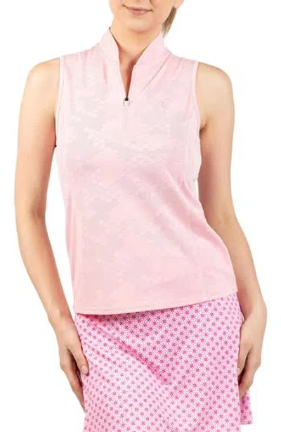 Tailorbyrd Honeycomb Print Sleeveless Quarter Zip Polo In Pink