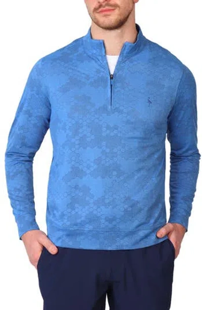 Tailorbyrd Honeycomb Quarter Zip Performance Polo In Blue
