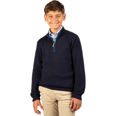 Tailorbyrd Kids' Fine Knit Quarter Zip Sweater In Blue