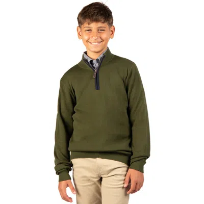 Tailorbyrd Kids' Fine Knit Quarter Zip Sweater In Green
