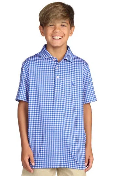 Tailorbyrd Kids' Gingham Performance Polo In Royal Blue