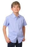 Tailorbyrd Kids' Micro Gingham Short Sleeve Stretch Cotton Button-up Shirt In Blue
