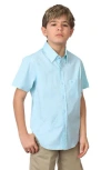 Tailorbyrd Kids' Micro Gingham Short Sleeve Stretch Cotton Button-up Shirt In Blue