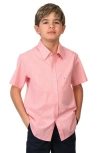 Tailorbyrd Kids' Micro Gingham Short Sleeve Stretch Cotton Button-up Shirt In Pink