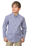 Tailorbyrd Kids' Micro Gingham Stretch Cotton Button-up Shirt In Blue