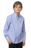 Tailorbyrd Kids' Micro Gingham Stretch Cotton Button-up Shirt In Blue