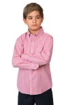 Tailorbyrd Kids' Micro Gingham Stretch Cotton Button-up Shirt In Pink