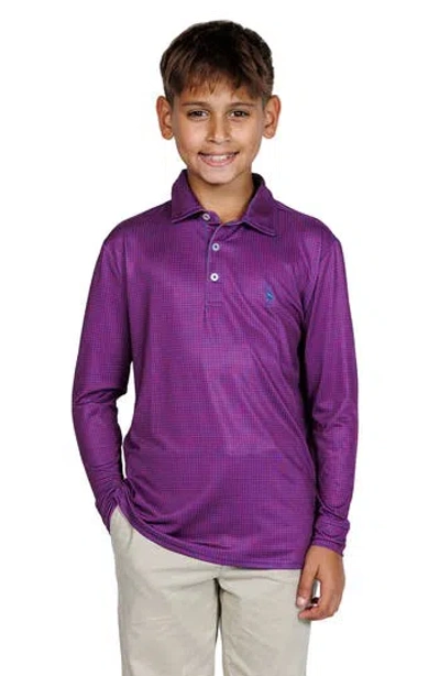Tailorbyrd Kids' Mini Houndstooth Print Long Sleeve Performance Polo In Purple