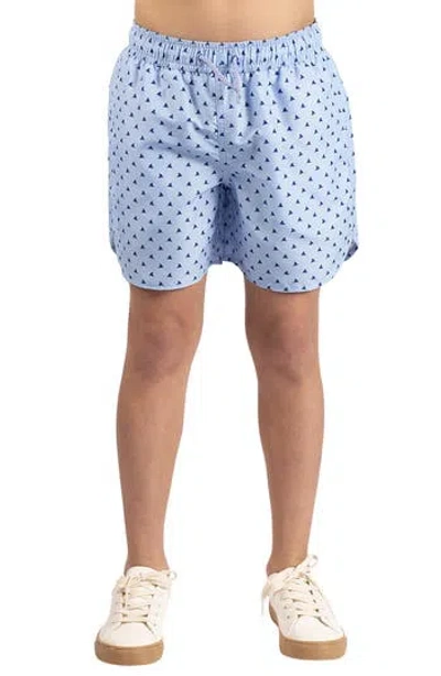 Tailorbyrd Kids' Shark Fins Print Swim Trunks In Blue