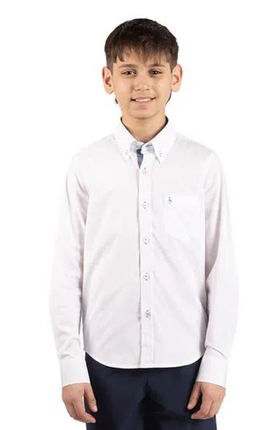 Tailorbyrd Kids' Signature Cotton Oxford Button-down Shirt In White