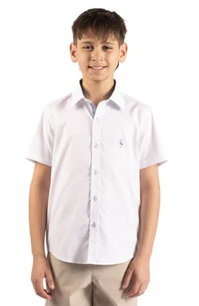 Tailorbyrd Kids' Signature Cotton Oxford Short Sleeve Button-up Shirt In Pink