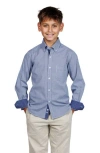 Tailorbyrd Kids' Signature Gingham Print Button-up Shirt In Blue