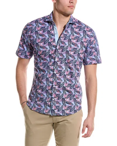 Tailorbyrd Purple Tropical Knit Short Sleeve Getaway Shirt In Navy