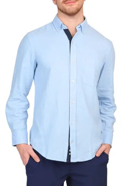 Tailorbyrd Linen Blend Button-down Shirt In Light Blue