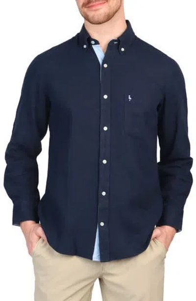 Tailorbyrd Linen Blend Button-down Shirt In Navy
