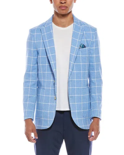 Tailorbyrd Linen-blend Windowpane Sportcoat In Blue