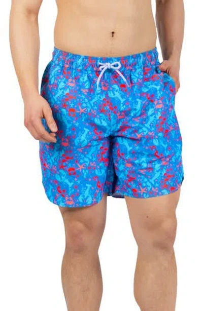 Tailorbyrd Lobster Print Swim Trunks In Blue