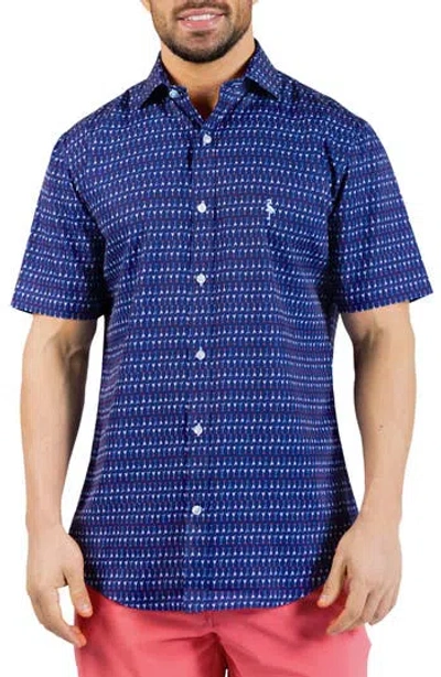 Tailorbyrd Martini Glasses Print Short Sleeve Button-up Shirt In Blue