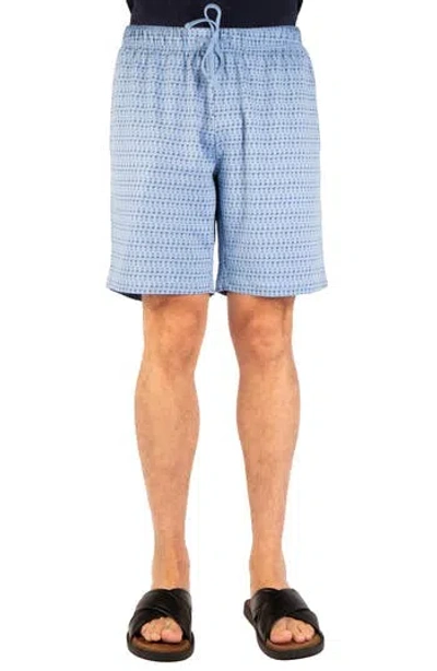 Tailorbyrd Martini Print French Terry Shorts In Lt Blue