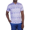 Tailorbyrd Medallion Print Performance Polo In Blue/white Dove