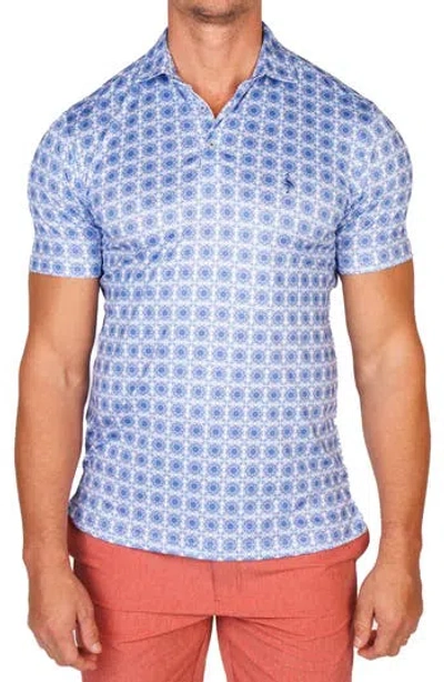 Tailorbyrd Mediterranean Tile Performance Golf Polo In Blue