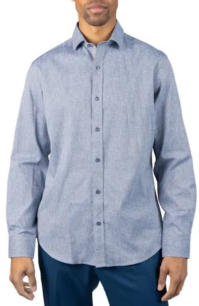 Tailorbyrd Mélange Linen Blend Button-up Shirt In Blue