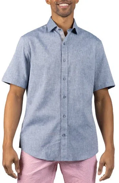Tailorbyrd Mélange Linen Blend Button-up Shirt In Blue