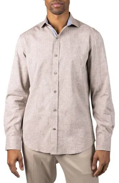 Tailorbyrd Mélange Linen Blend Button-up Shirt In Neutral