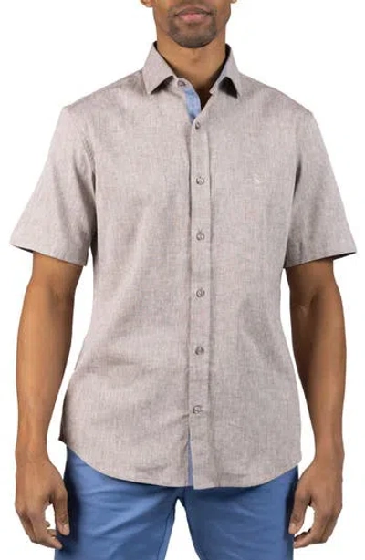Tailorbyrd Mélange Linen Blend Button-up Shirt In Brown