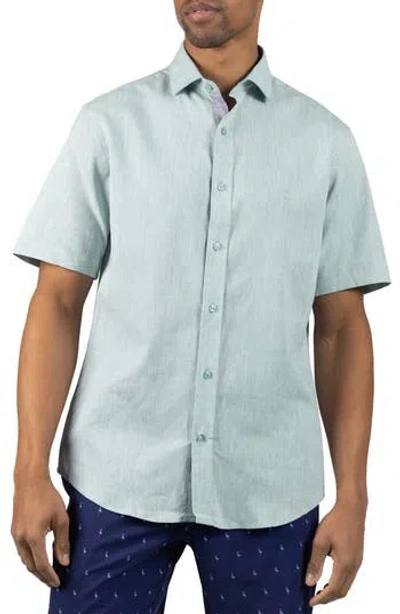 Tailorbyrd Mélange Linen Blend Button-up Shirt In Green