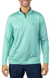 Tailorbyrd Mélange Mesh Performance Quarter Zip Pullover In Green