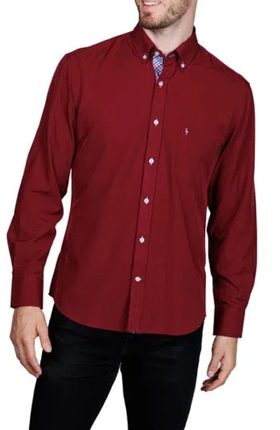 Tailorbyrd Mélange Performance Button Down Shirt In Burgundy