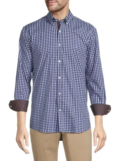 Tailorbyrd Men's Checked Button Down Collar Shirt In Navy