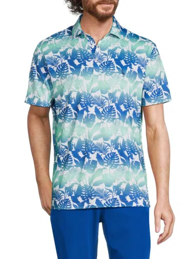 Tailorbyrd Men's Floral Gradient Performance Polo In Admiral Blue