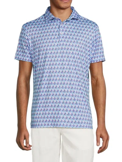 Tailorbyrd Men's Geometric Print Performance Polo In Blue